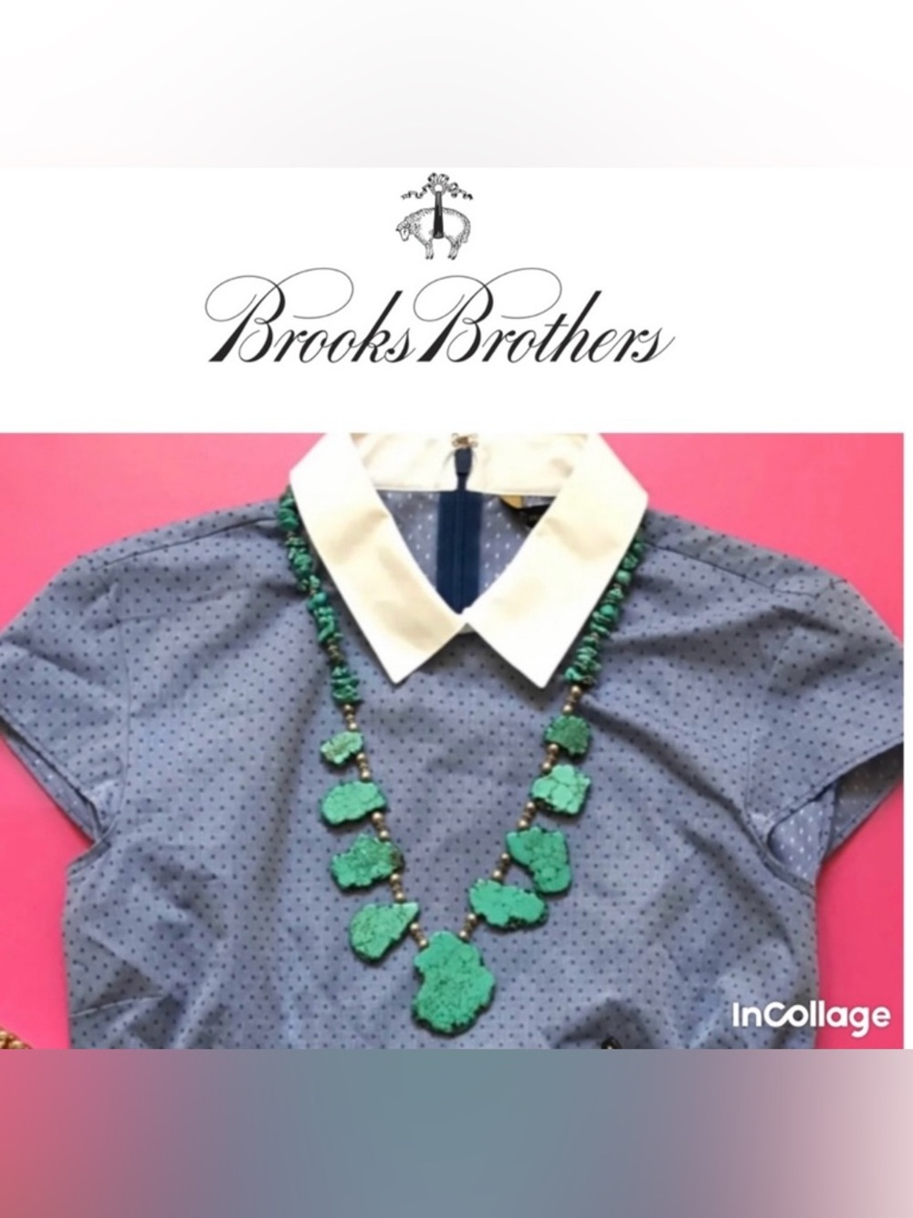 Brooks Brothers Blue Polka Dot Blouse with White Collar